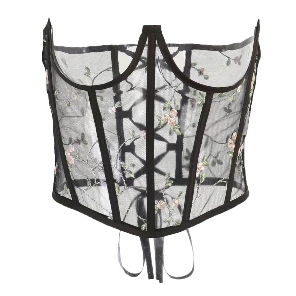 Zac's Alter Ego - Floral Print Lace Underbust Corset Taillengürtel - Schwarz